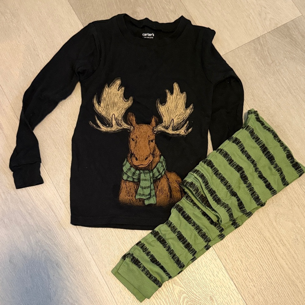 Carter's Black and Green Moose Pajama Set
